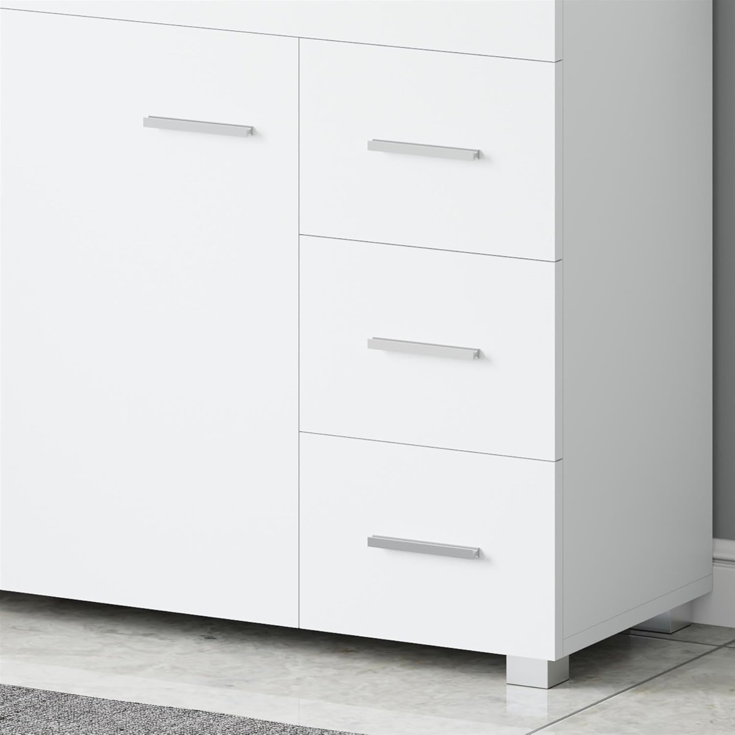 Under Sink Bathroom Cabinet White Storage Unit with Drawers 70x30x64cm