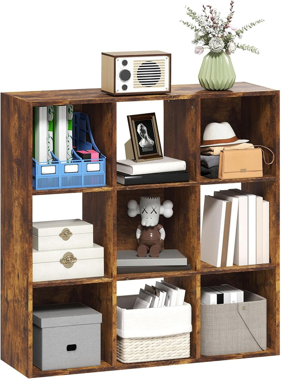 Rustic 9-Cube Bookcase Storage Unit Organiser Shelving for Home Office Living