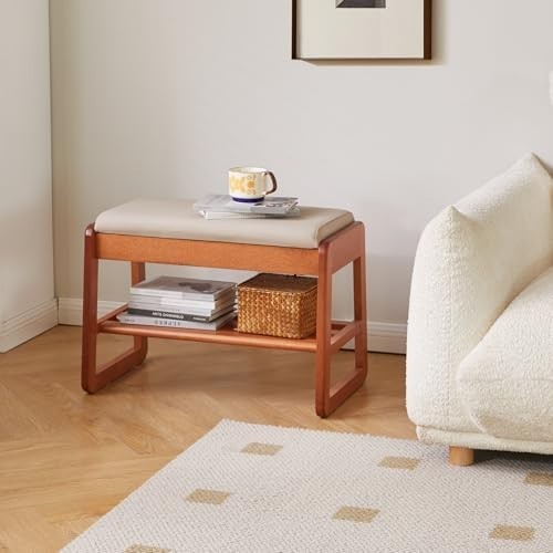 Luxury 2-Tier Wooden Shoe Storage Bench with Cushion Seat & Flip-Top Organizer