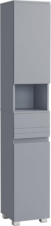 Tall Slim Bathroom Storage Cabinet Grey Cupboard with Drawer & Shelves