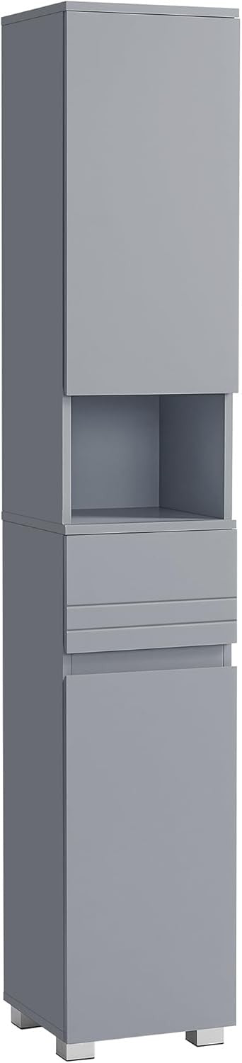 Tall Slim Bathroom Storage Cabinet Grey Cupboard with Drawer & Shelves
