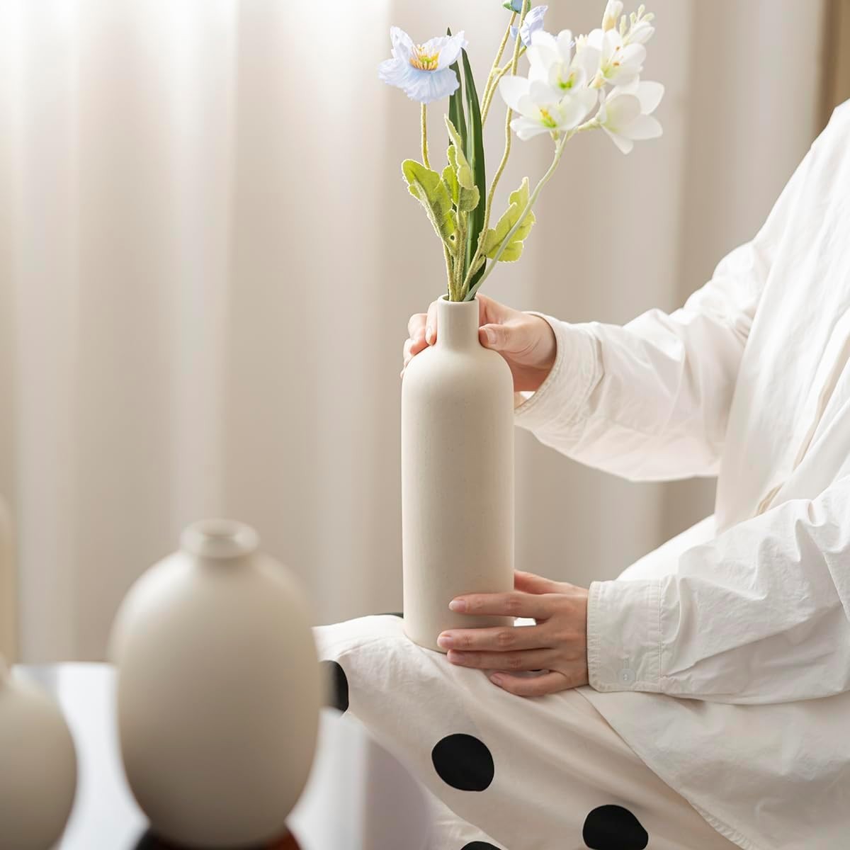 Modern Ceramic Vase Set 4 Beige Neutral Minimalist Home Decor