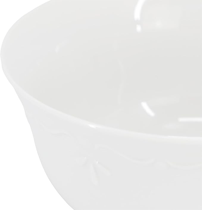 6pc White Porcelain Bowl Set 6.1in Embossed Rim Serving Bowls