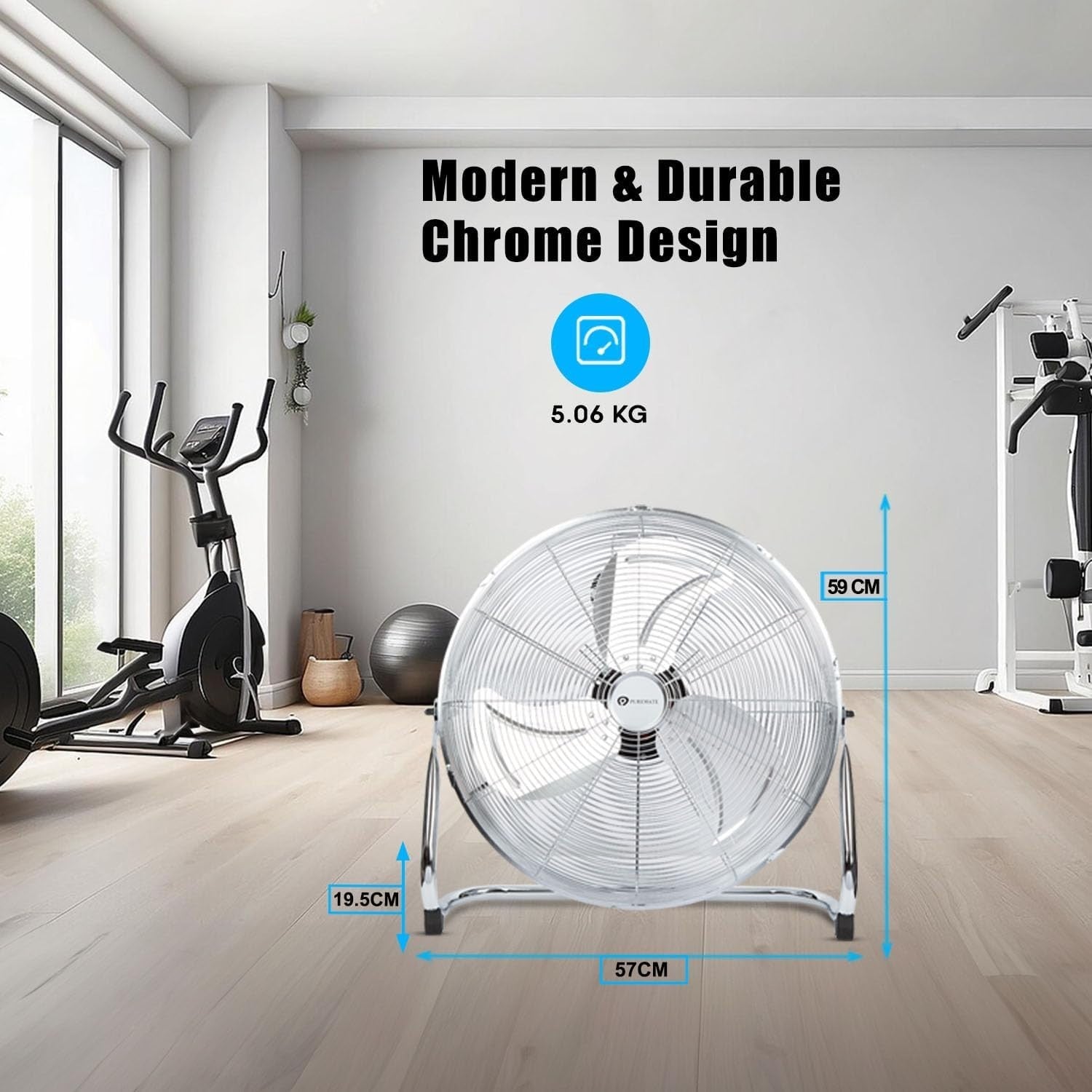 20-Inch Chrome Floor Fan – 3 Speed Adjustable Head High Power Gym Cooling Fan