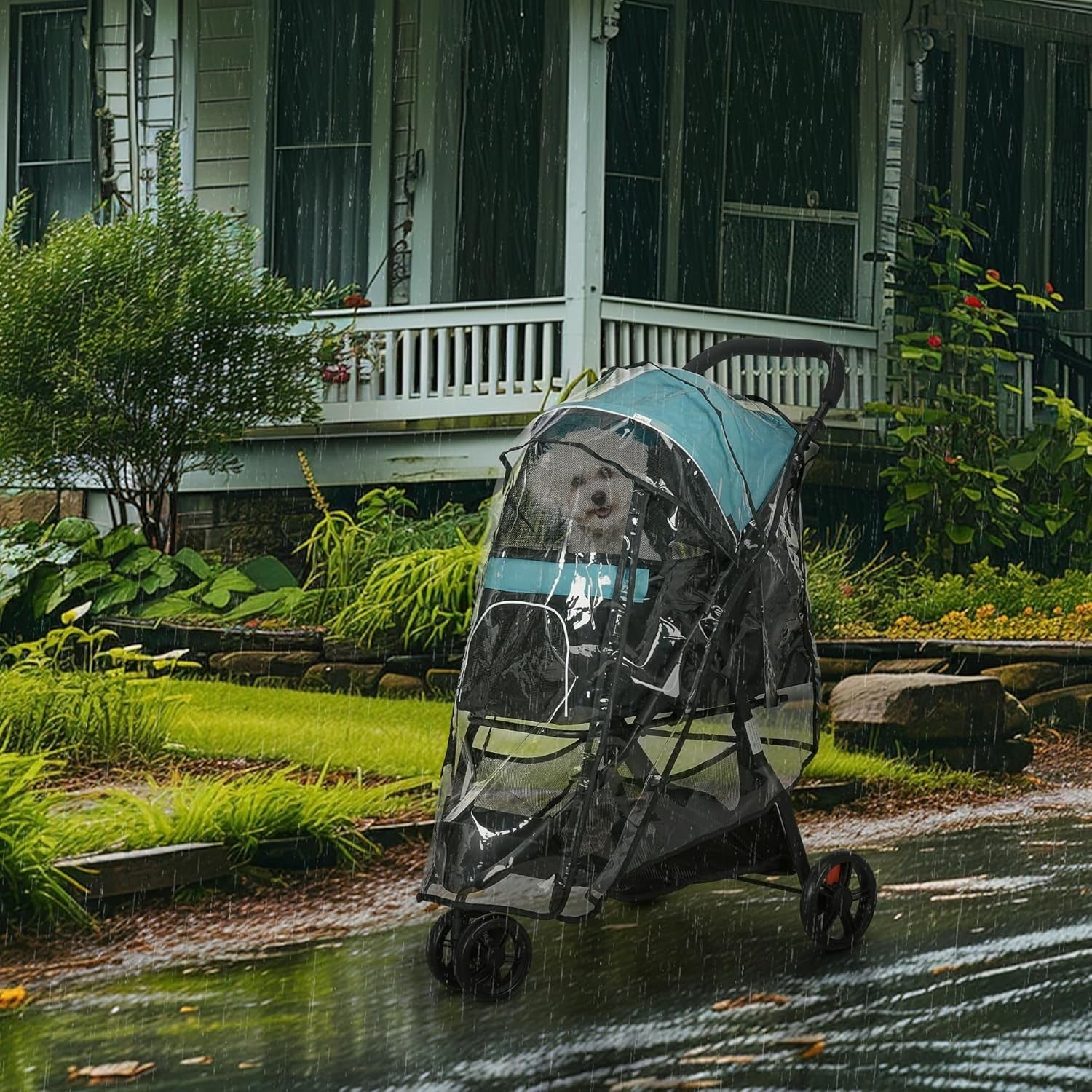 3 Wheel Dog Pram Pet Stroller with Rain Cover Foldable Small Dogs