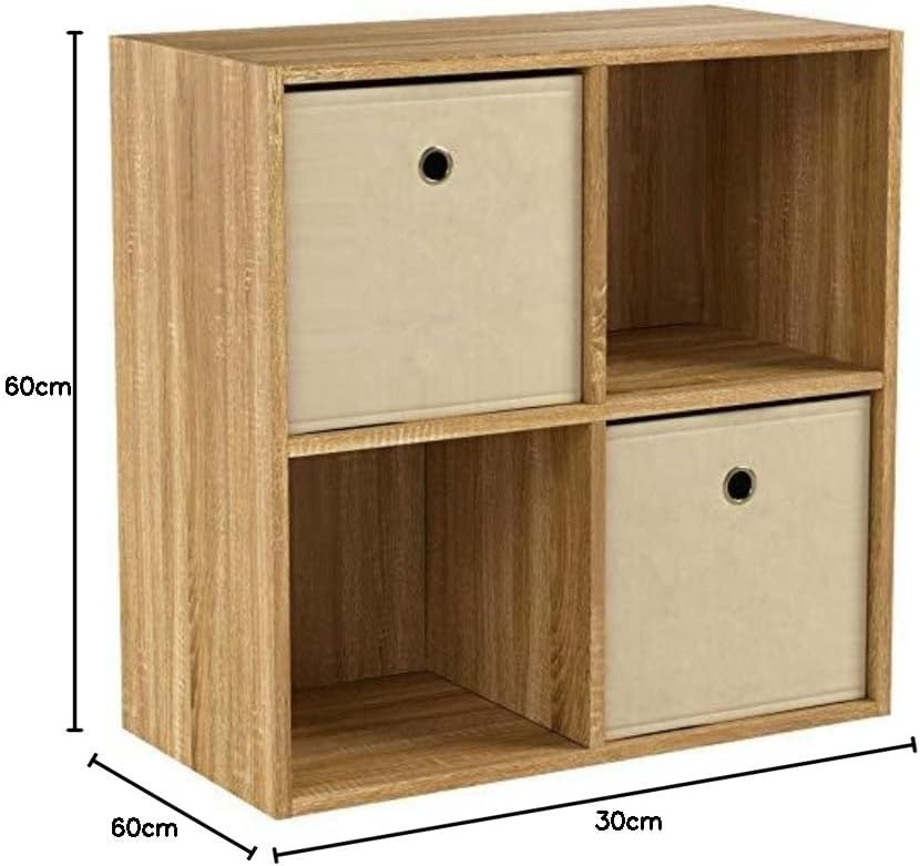 4 Cube Storage Shelf Wooden Bookcase Display Unit Oak Effect 60cm