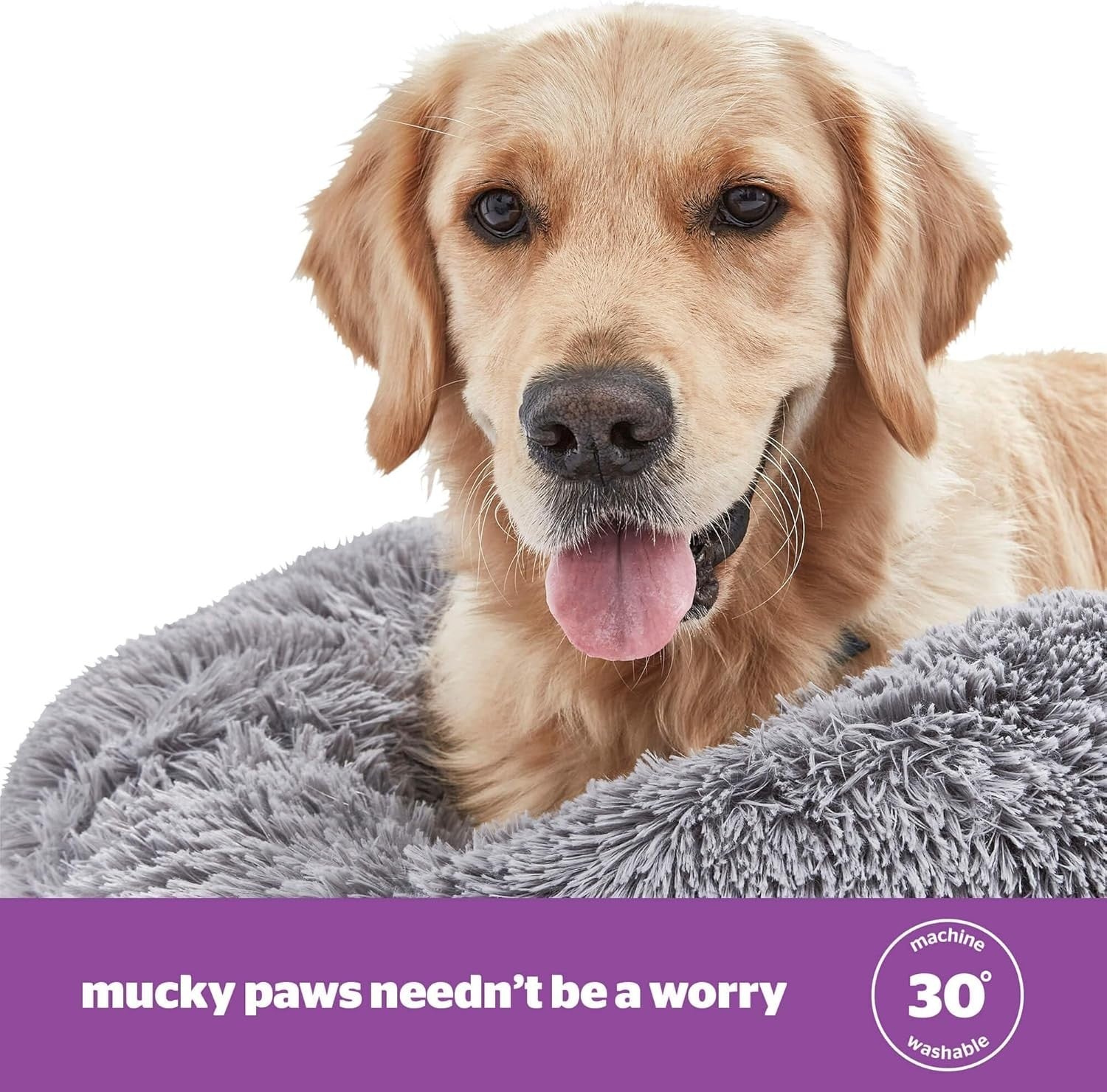 70cm Calming Donut Dog Bed Plush Washable Anti Anxiety Pet