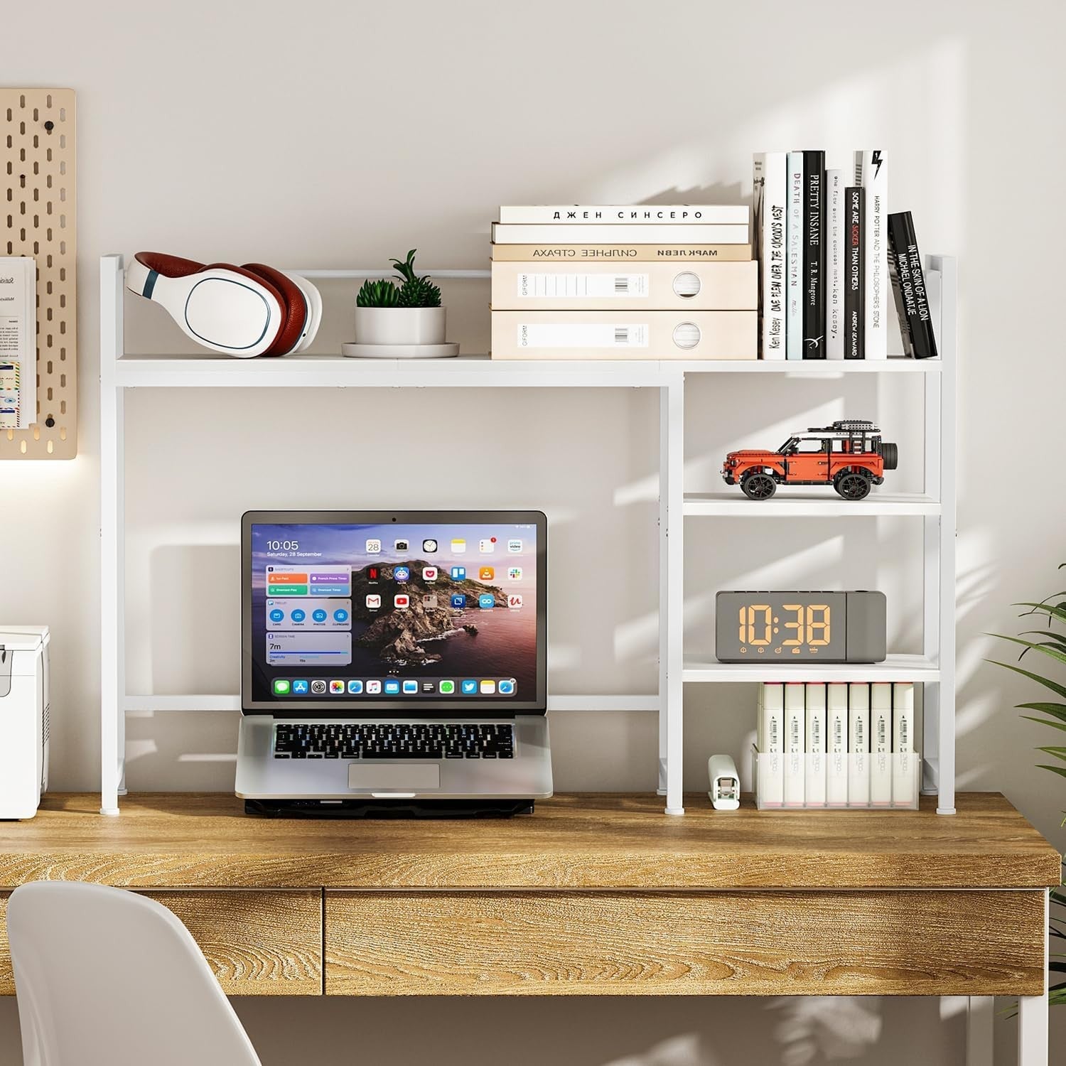 44.9" Desk Hutch Shelf Large Desktop Organizer 3-Tier Monitor Rack Wood Storage