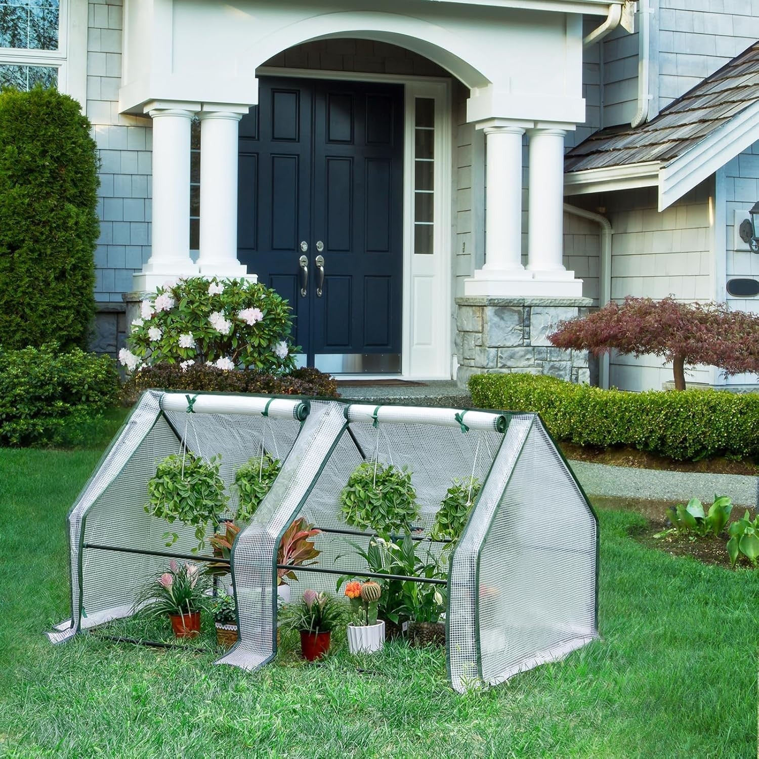 Large Mini Garden Greenhouse 180x90x90cm White PE Cover with Roll-Up Windows