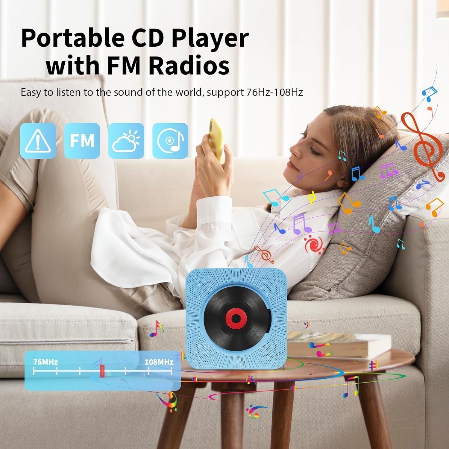Portable CD Player Bluetooth FM Radio HiFi Speakers Remote Wall Mount