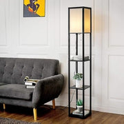 Floor Lamp with Shelves Storage Standing Light Glossy Shade Reading Lamp