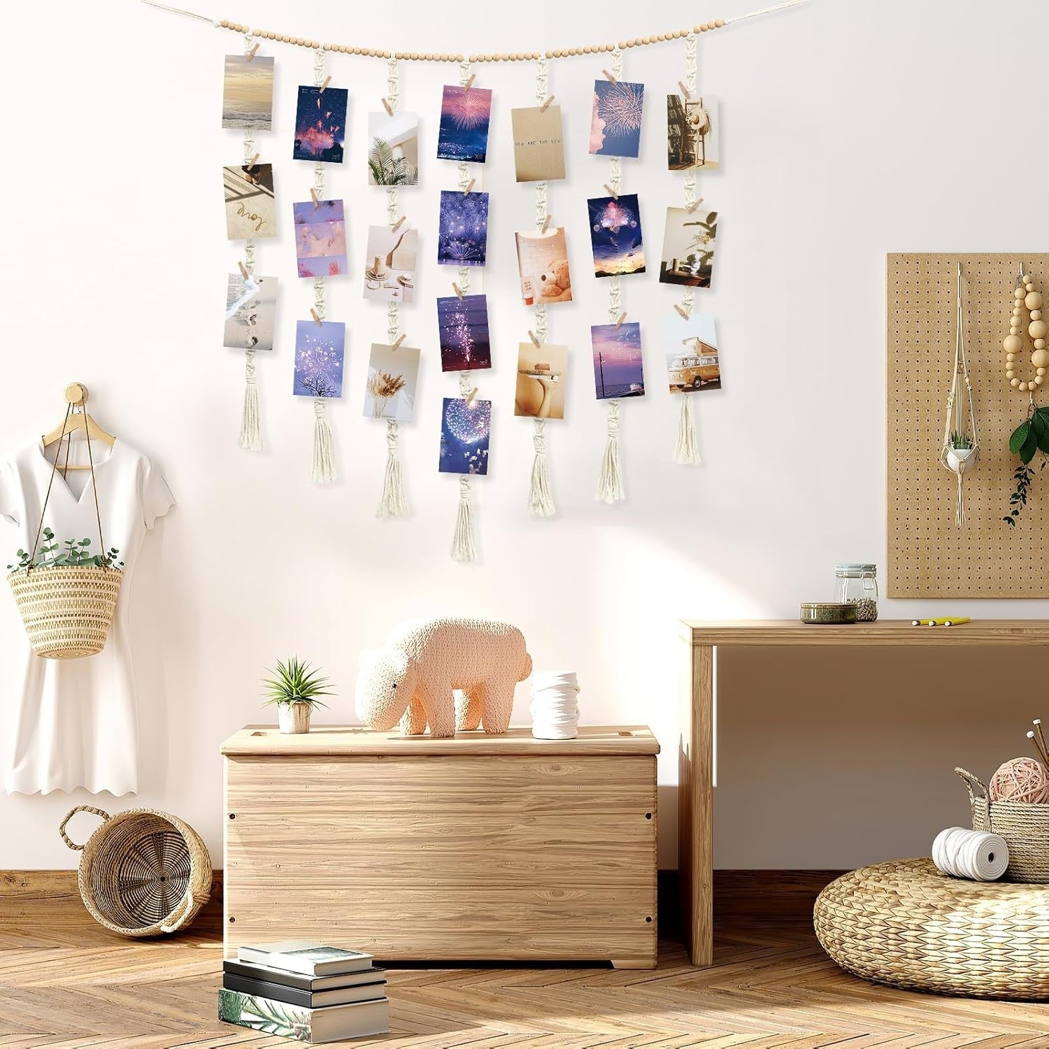 Boho Macrame Photo Display Beige Hanging Frame DIY Wall Decor