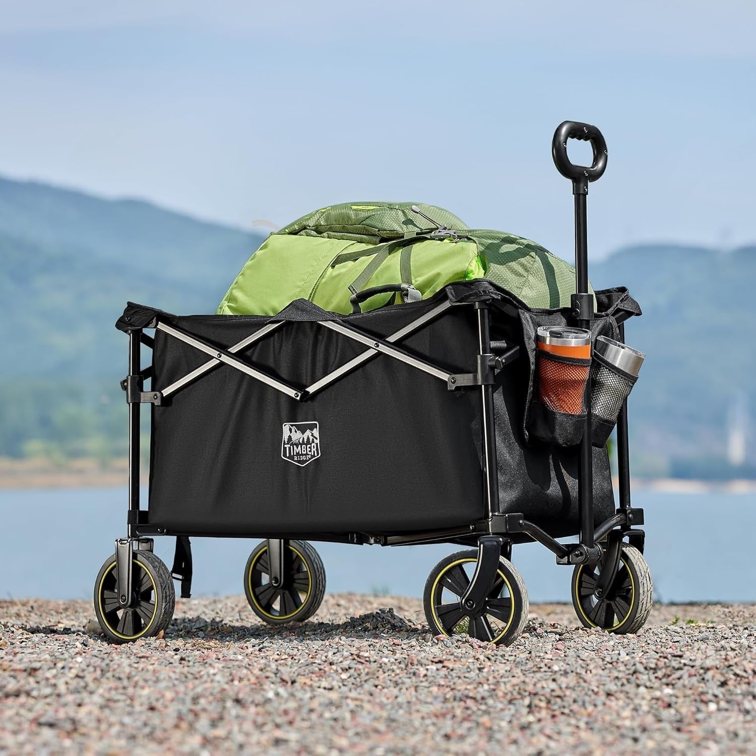 Black 200L Foldable Camping Trolley 100kg Heavy Duty Outdoor Wagon with Handle
