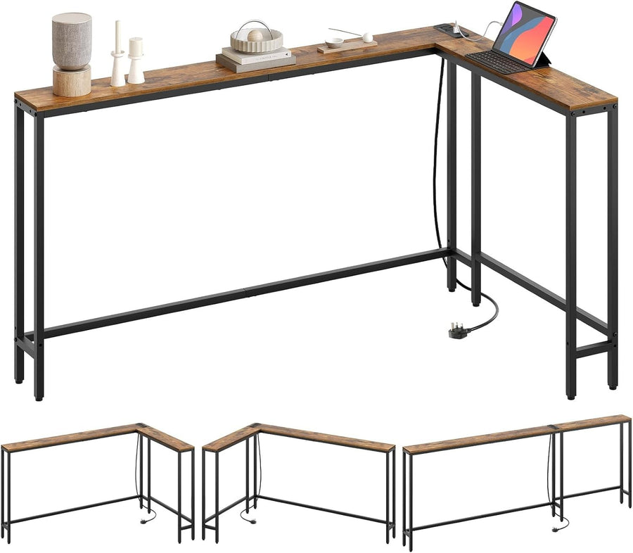 Slim L-Shaped Console Table with USB & Power Outlet – Space-Saving Design