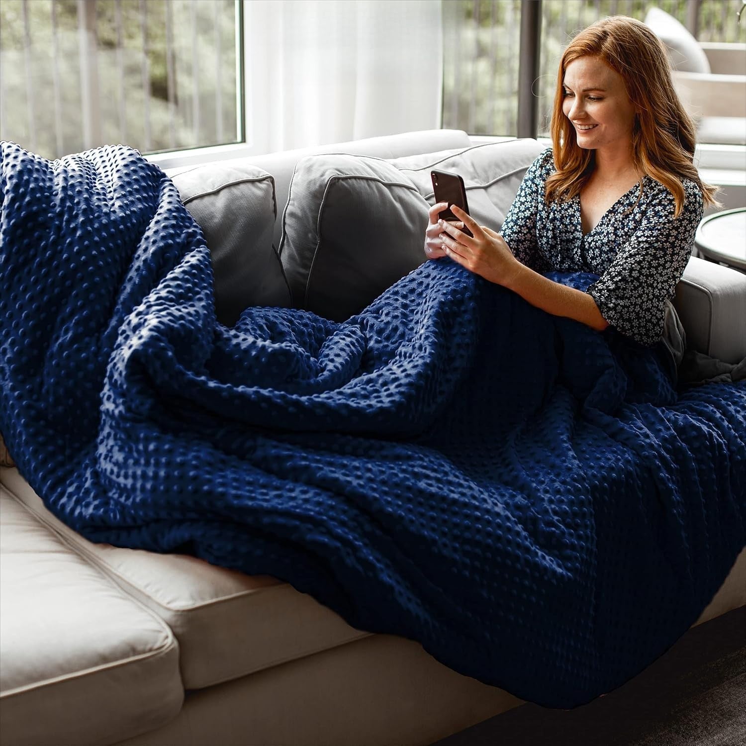 King Size 20 lbs Weighted Blanket 220x230 cm Navy for Stress Relief & Relaxation
