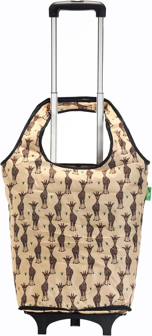 Eco Chic Folding Shopping Trolley with 25L Detachable Tote – Giraffes Beige