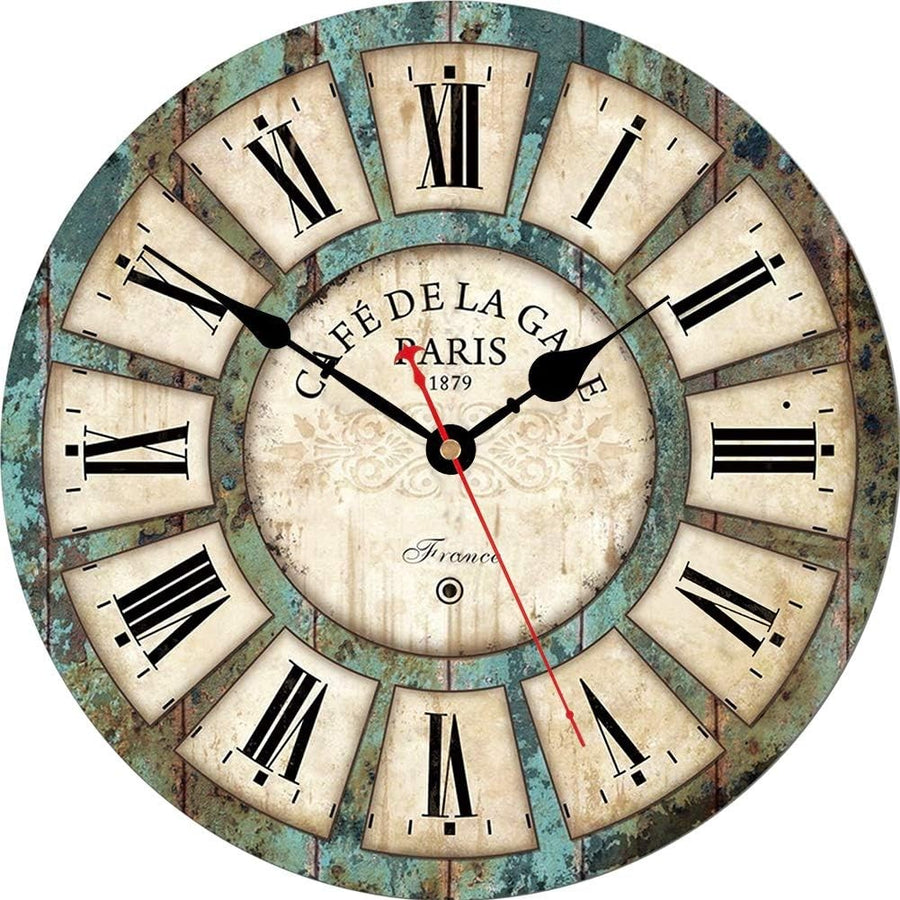 Vintage 35cm Rustic Wall Clock Roman Numerals Silent Wooden French Style Decor