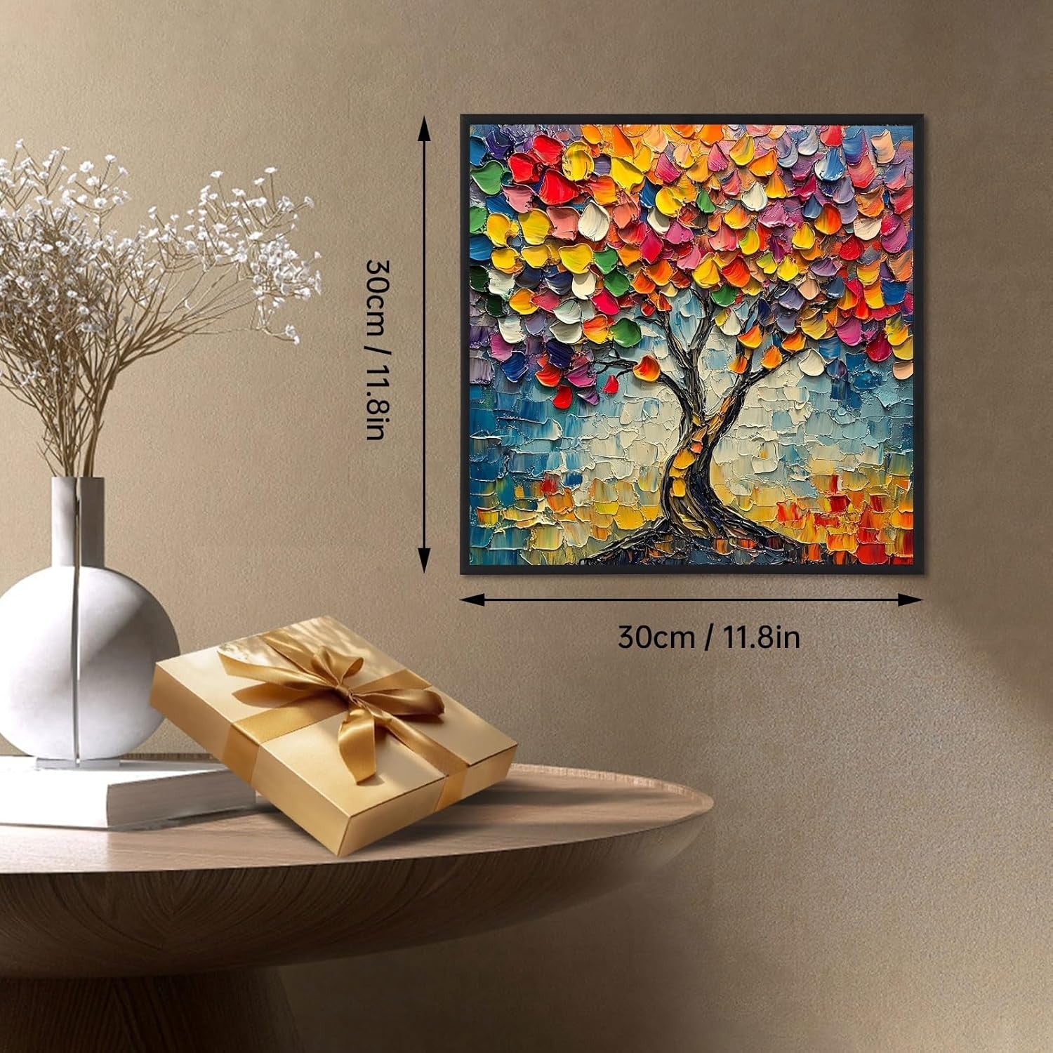 12x12 Colorful Abstract Tree Canvas Wall Art – Textured Modern Decor