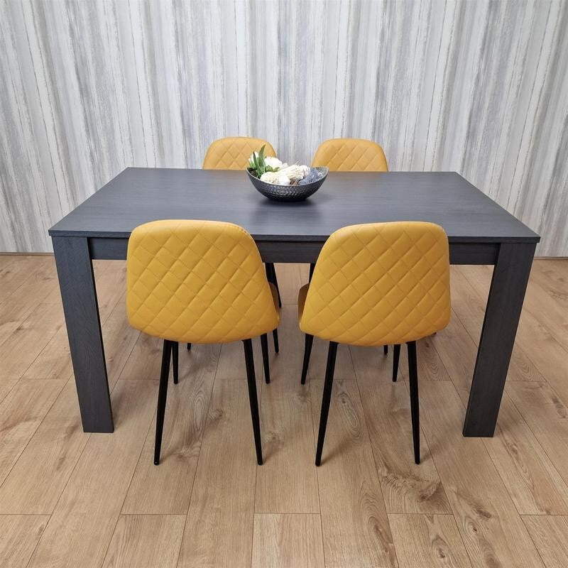 Black Dining Table Set with 4 Yellow Chairs for Kitchen Dining Room
