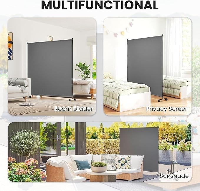 6FT Garden Privacy Screen with Lockable Wheels – Freestanding Outdoor Divider