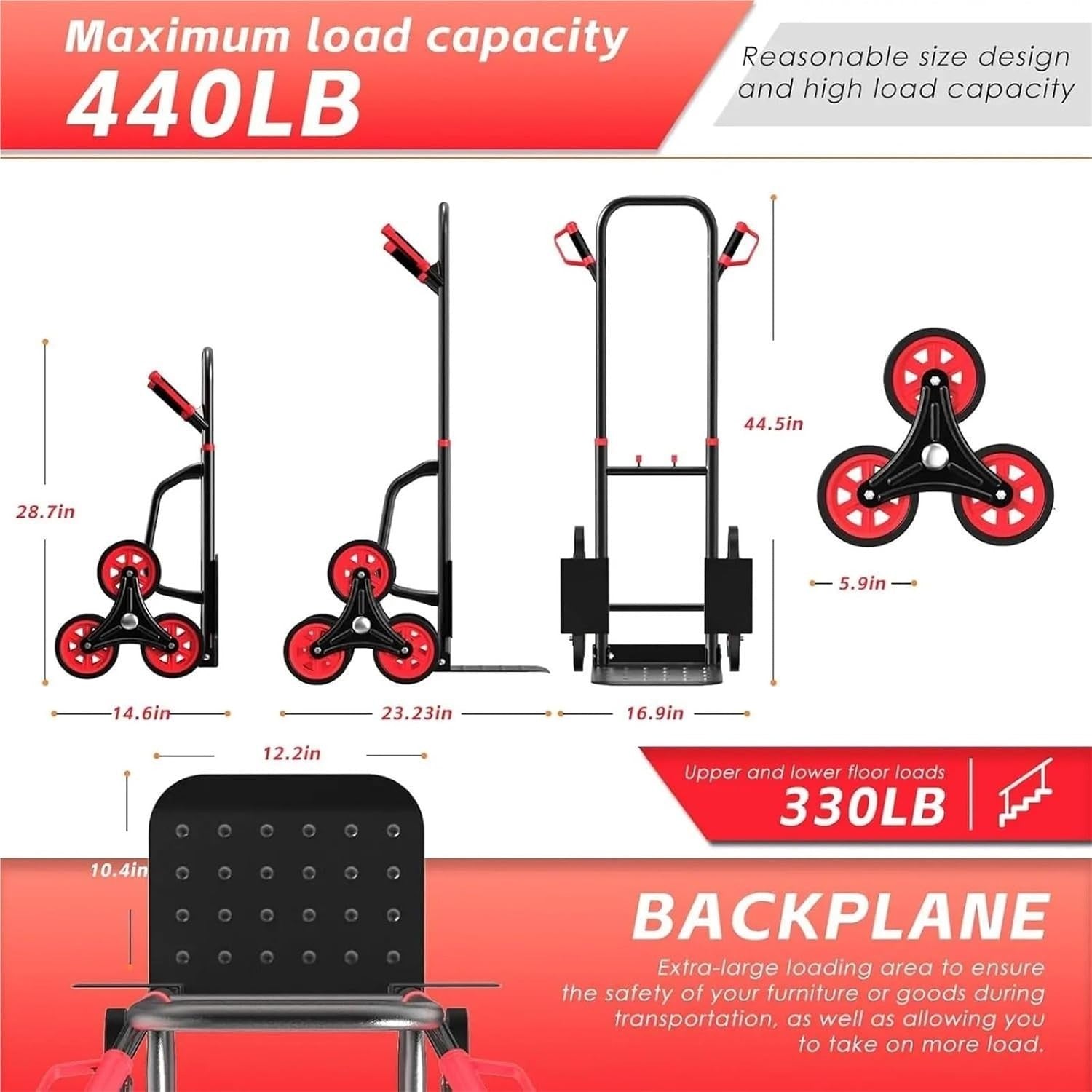 Heavy Duty Stair Climbing Hand Truck 440lb Folding Steel Dolly