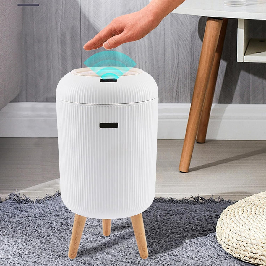 10L Smart Touchless Bathroom Bin Sensor Lid Slim White Legs