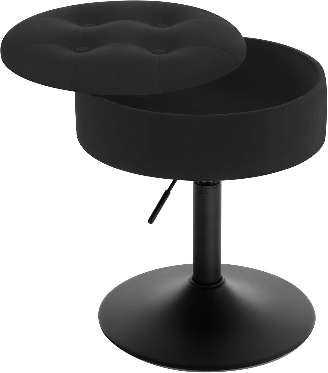 Black Velvet Swivel Vanity Stool with Storage Round Adjustable Makeup Seat