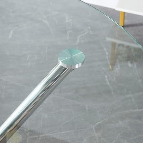 90cm Round Glass Dining Table with Silver Metal Legs Compact Kitchen Table