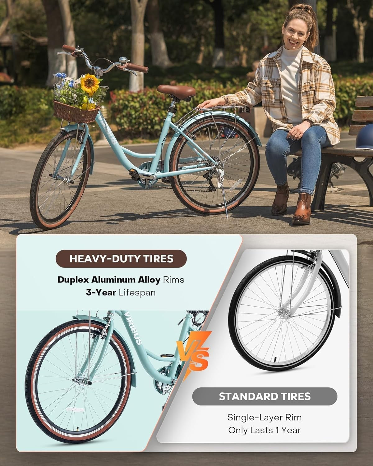 Women’s 24" Cruiser Bike 7-Speed Comfort Ride Step-Through Frame Basket
