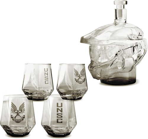 Helmet Style Whiskey Decanter Set with 4 Glasses 1.6L Gaming Bar Gift