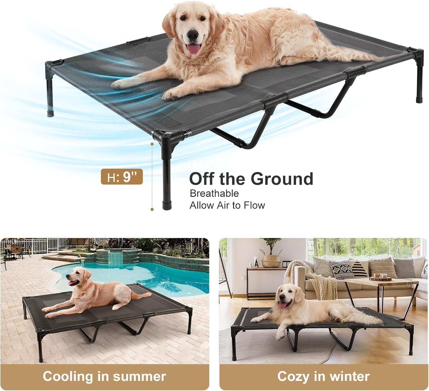 XXL Elevated Dog Bed 121x91x22cm Outdoor Cooling Cot