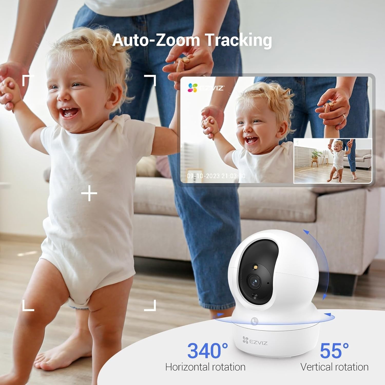 2 Pack 2K Indoor Security Cameras 360° Baby Pet Monitor WiFi CCTV