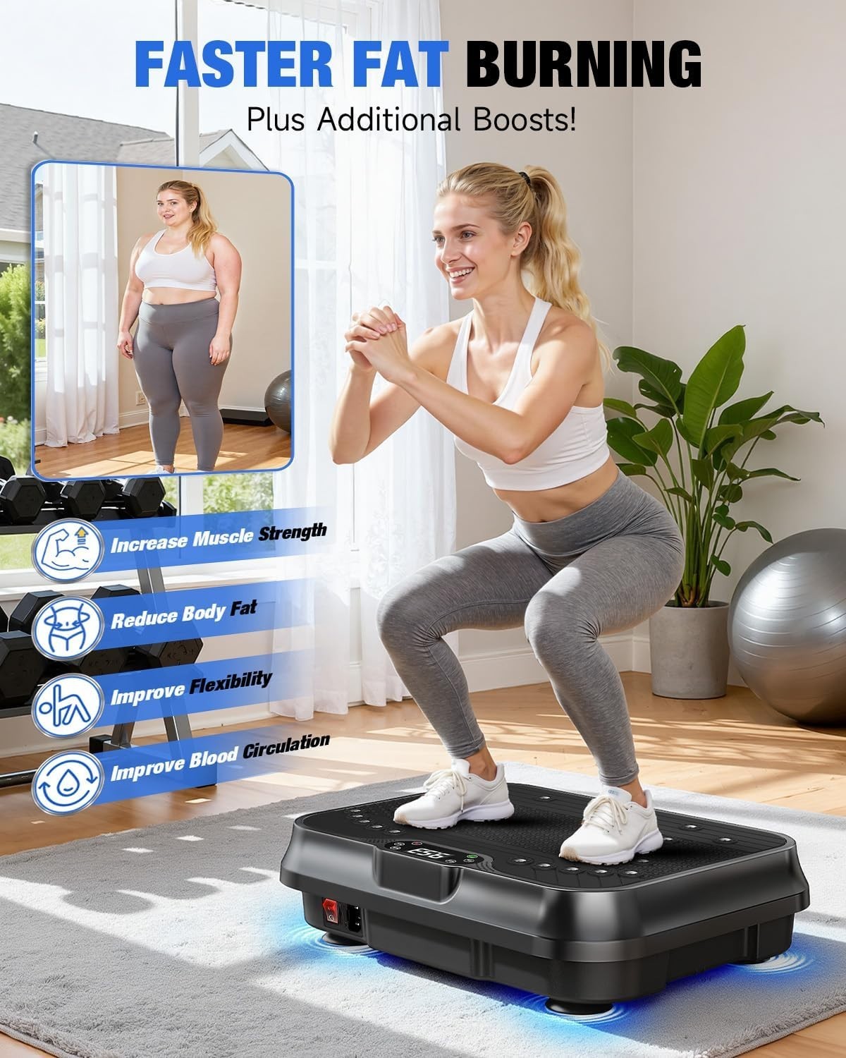 High Speed Vibration Plate Weight Loss Platform Remote Bands 450lb