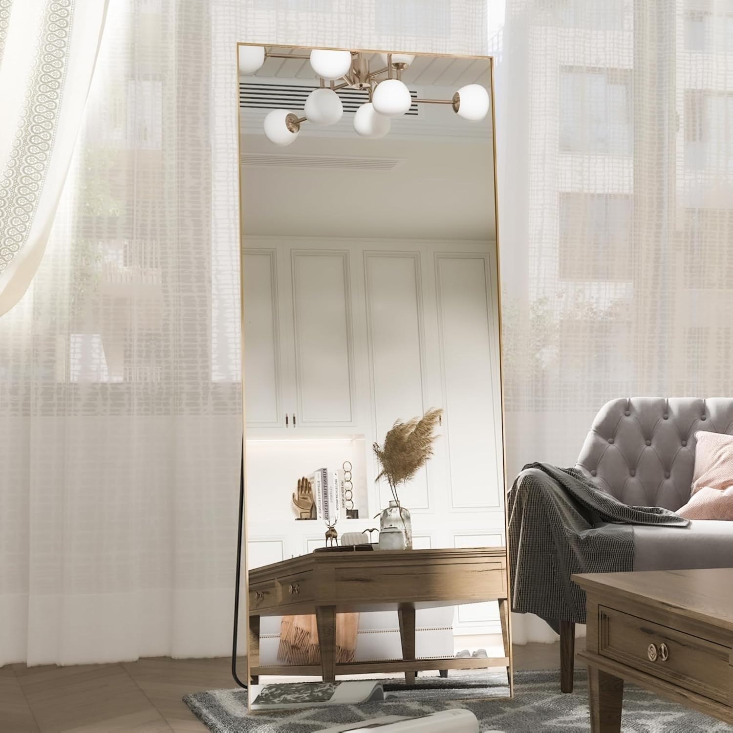 Large Gold Full Length Floor Mirror 165x60cm, Stable Aluminum Frame, Shatterproo