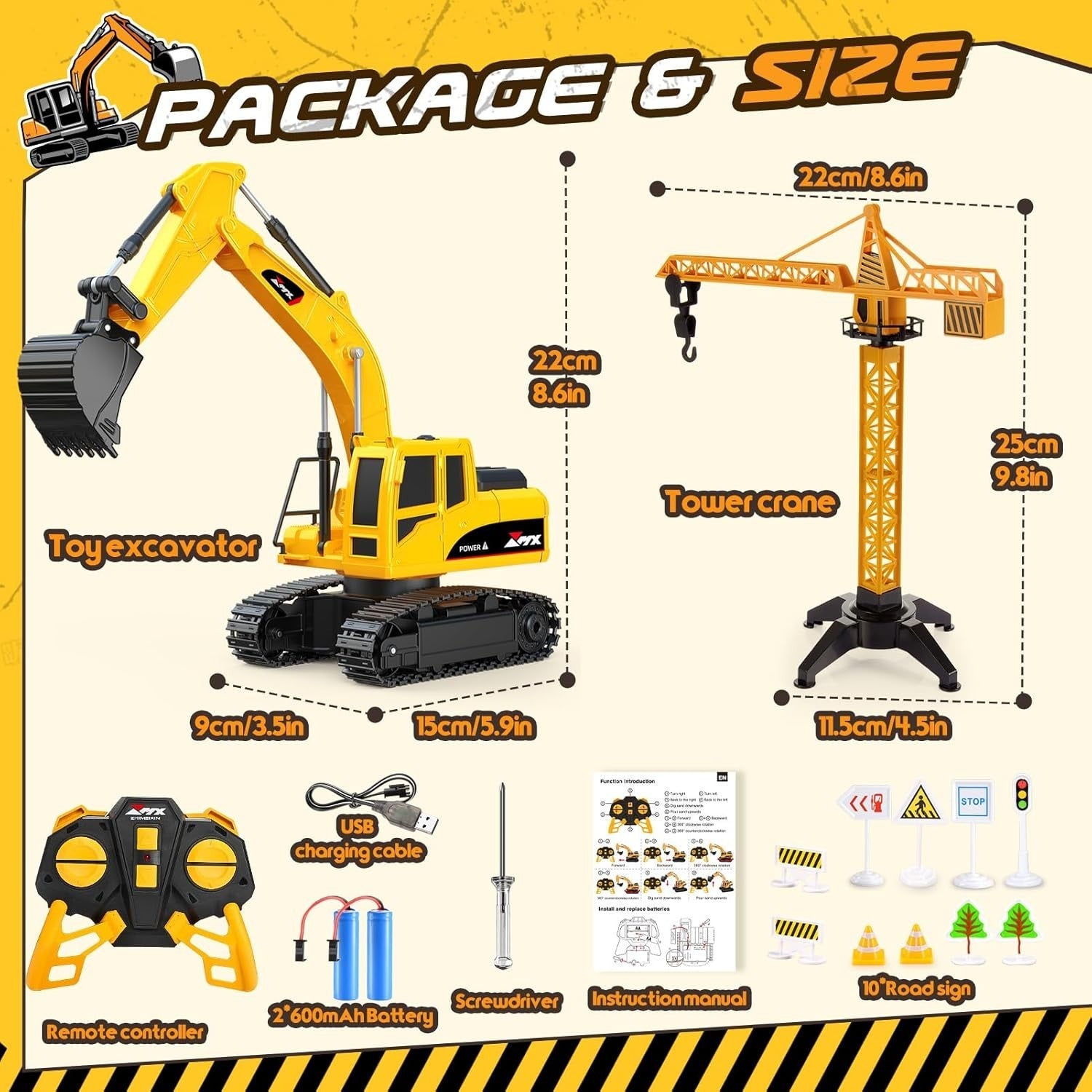 RC Excavator Digger Toy 2.4GHz Construction Truck w/ Lights Barriers Gift