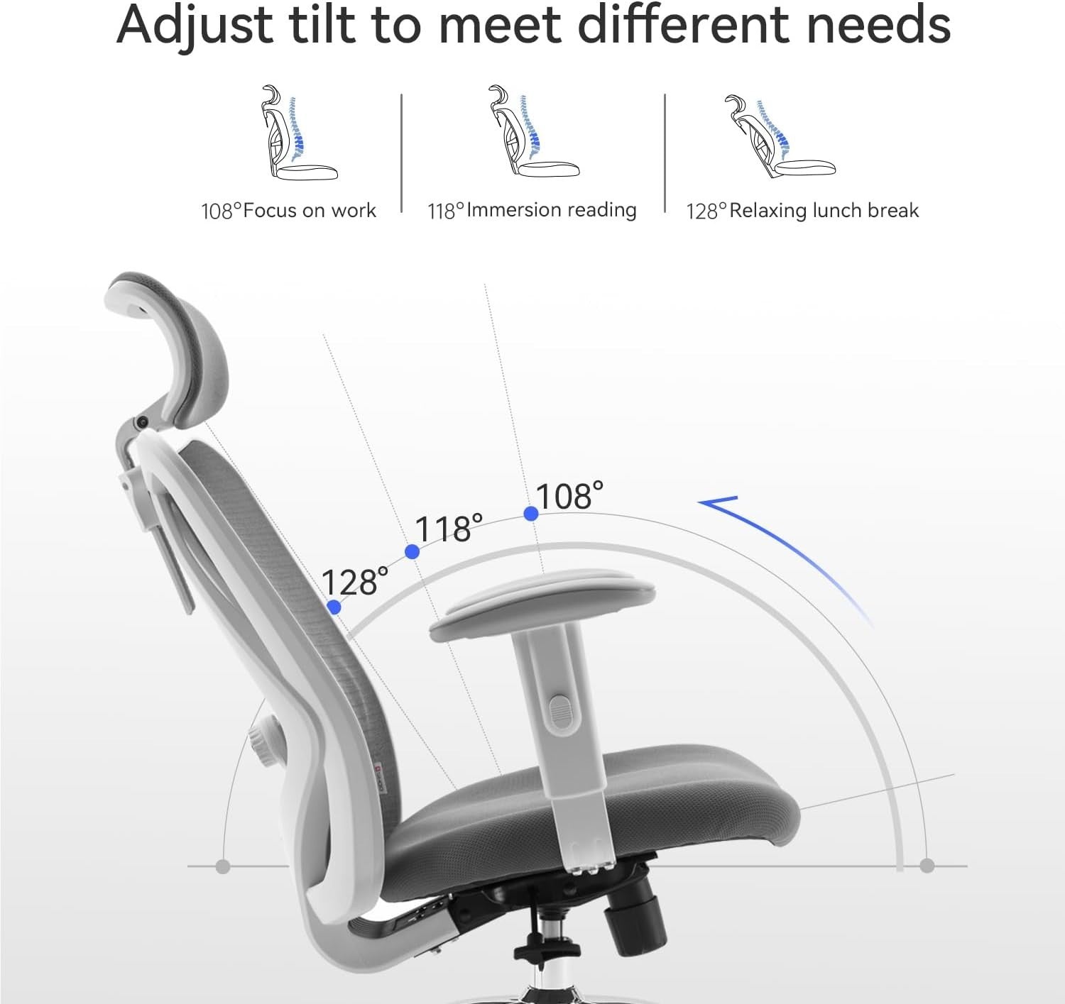 Ergonomic Mesh Office Chair Desk Seat Adjustable Back Headrest Home Grey