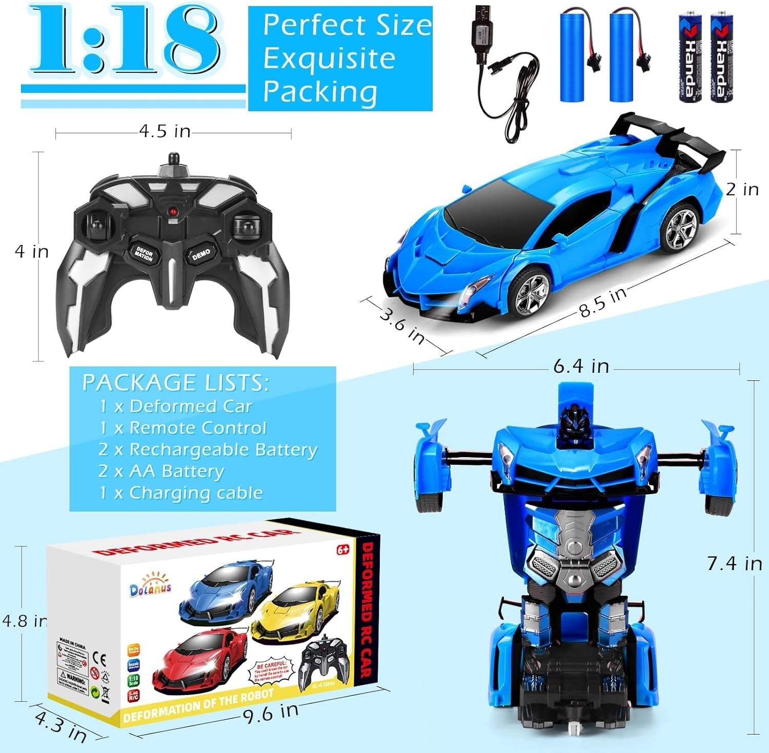 Transforming Robot RC Car 360° Rotating Toy – Gift for Kids Boys 3–8+