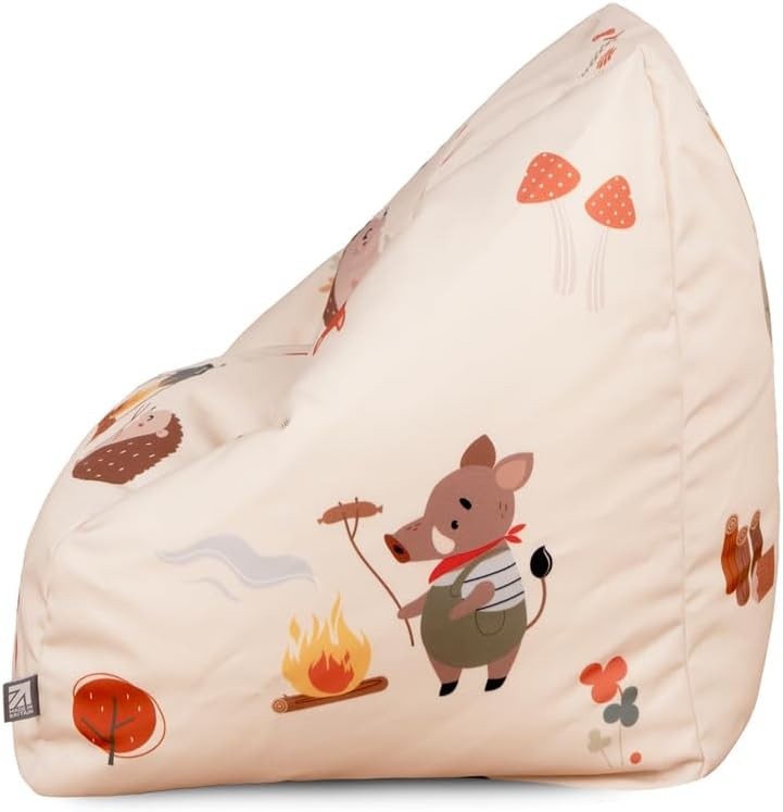 Kids Bean Bag Chair & Footstool Set - Forest Animal Armchair, Filled