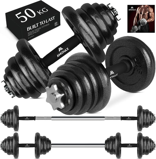 50kg Adjustable Cast Iron Dumbbell Barbell Set Spinlock Home Gym Weights