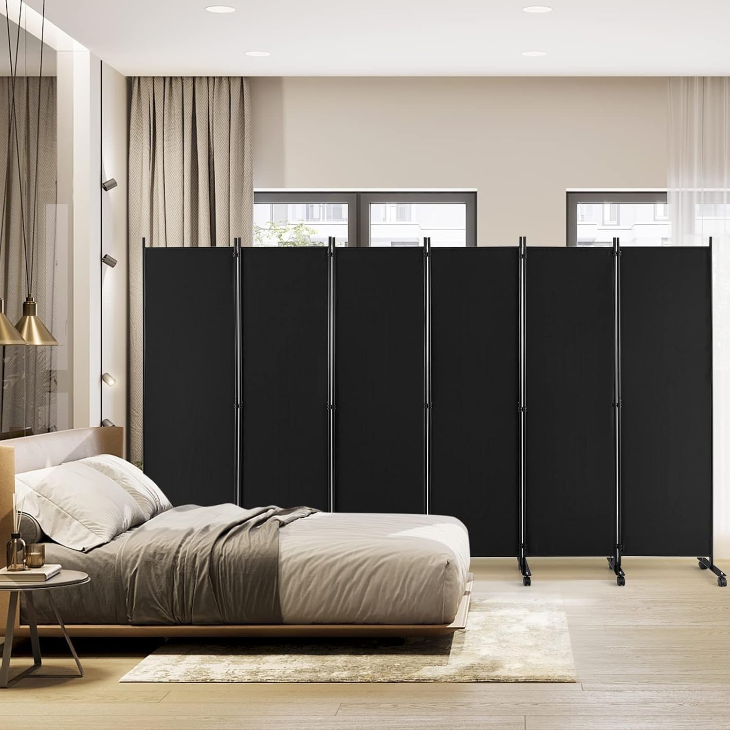 6 Panel Folding Room Divider Privacy Screen Black Metal Frame 335x172cm
