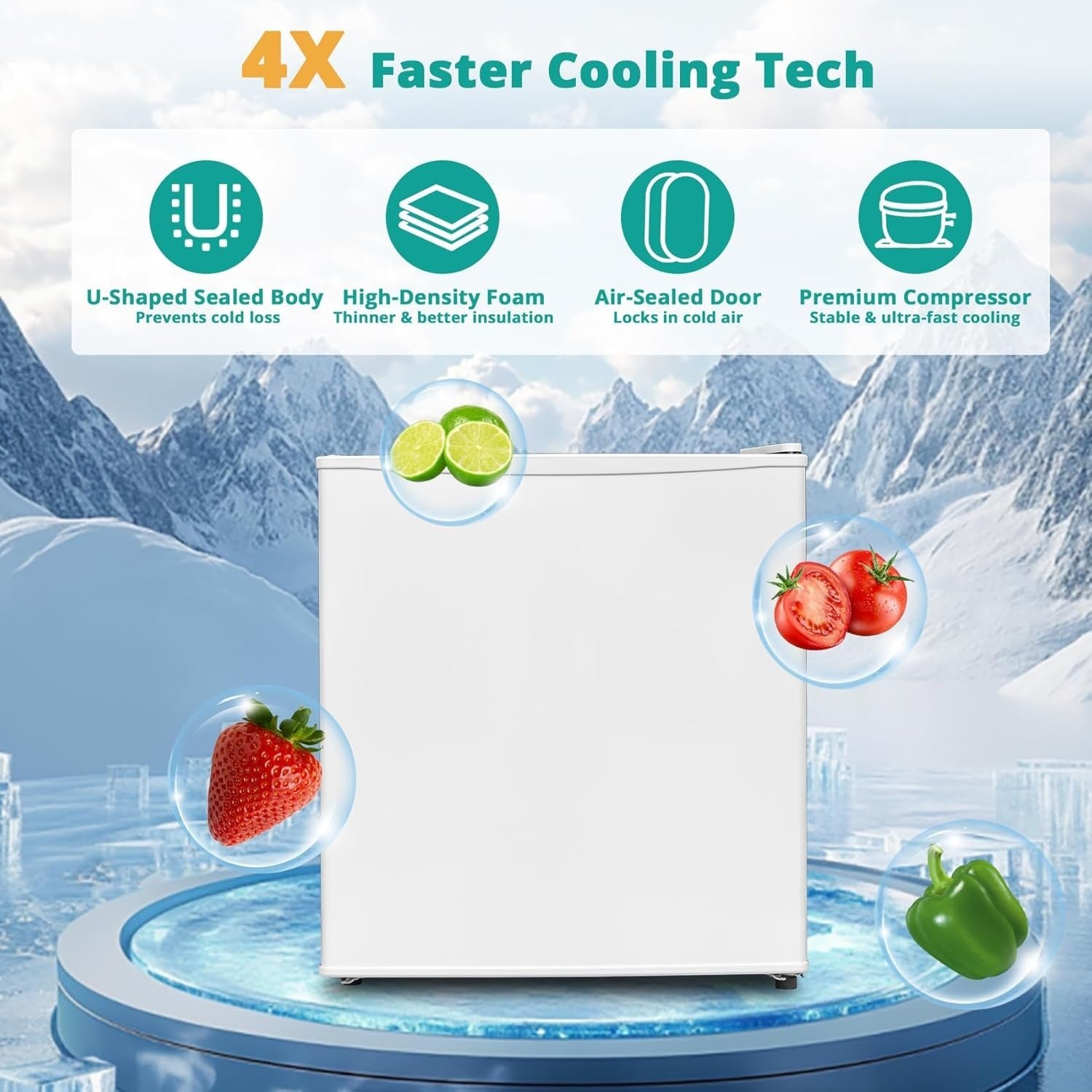 48L Mini Fridge Countertop Compact Cooler Freezer White Energy E