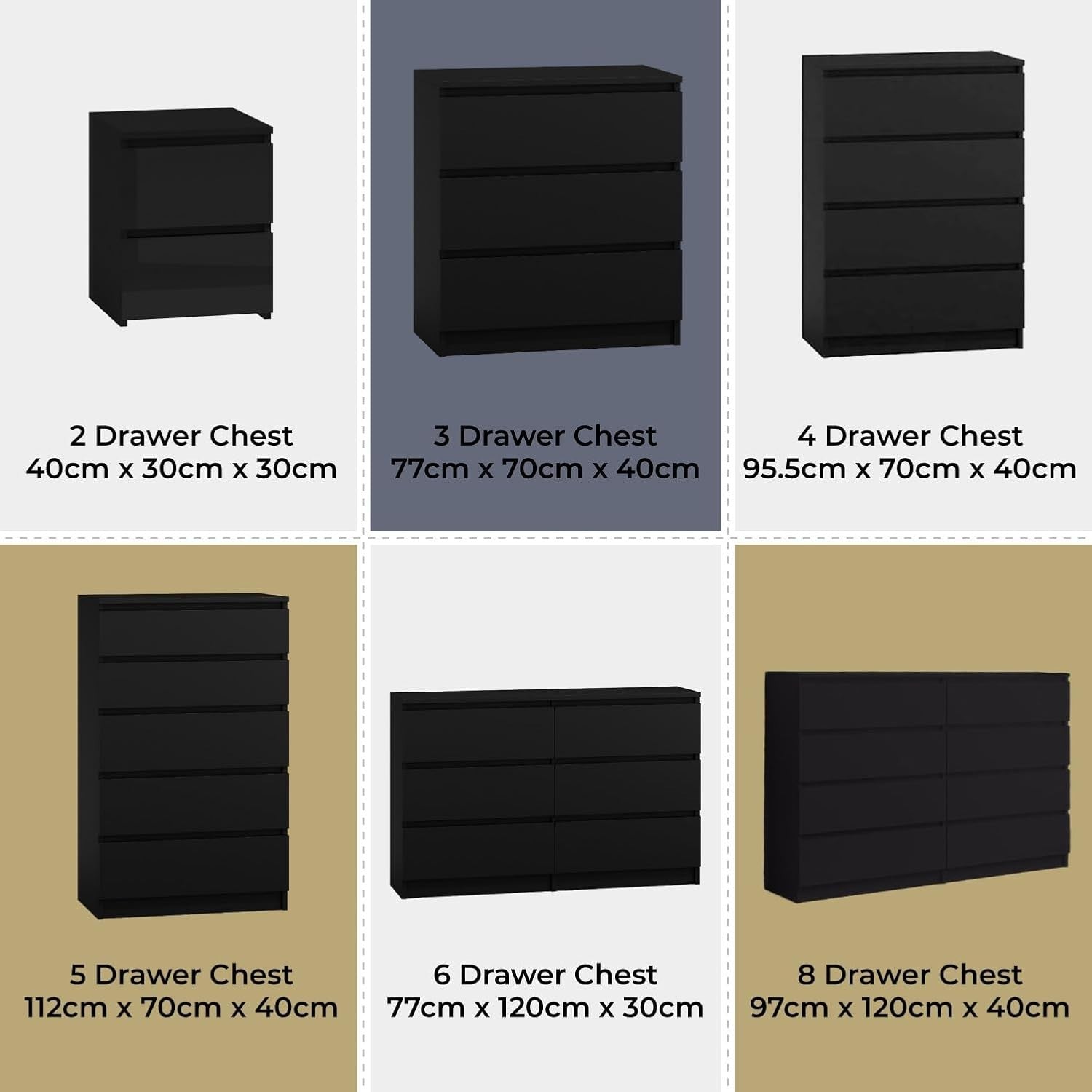 Modern 5 Drawer Tall Dresser - Large Storage, Bedroom Organizer, Matte Black