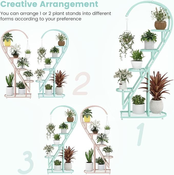 5 Tier Heart Shaped Metal Plant Stand Pink Blue Flower Shelf Indoor Outdoor Rack