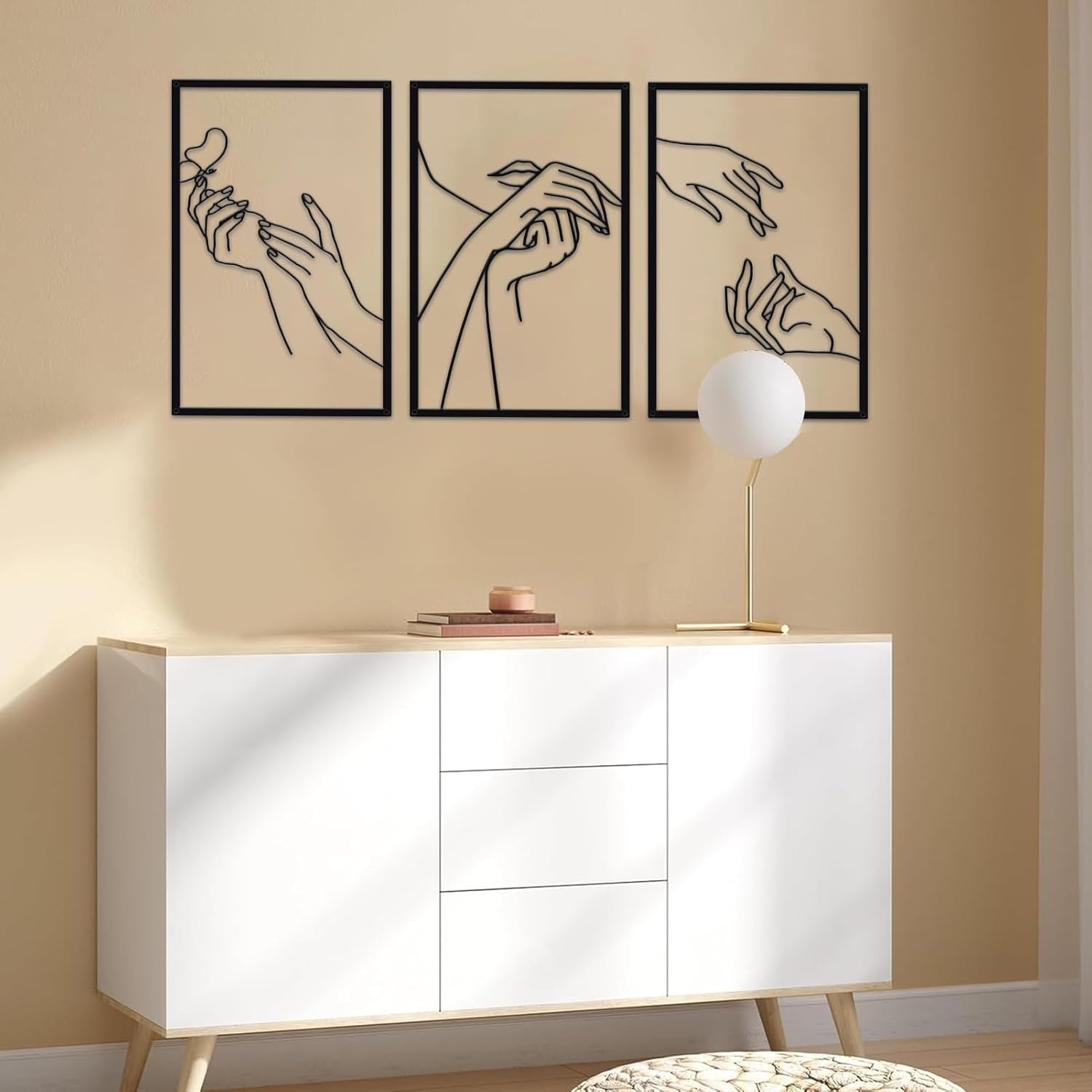 Minimalist Line Art Metal Wall Decor Female Hands Abstract Modern Home Art