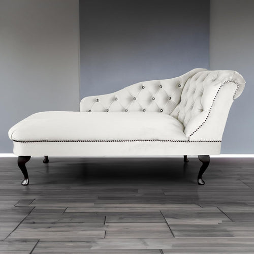 Cream Velvet Chaise Lounge Chair Right Hand | Tufted Accent Sofa 190kg UK
