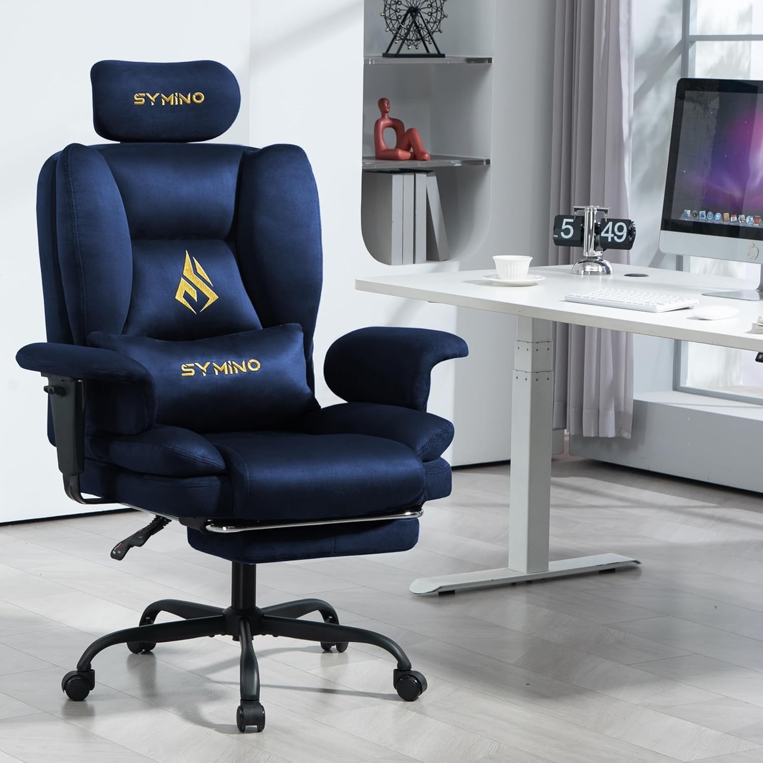Ergonomic Gaming Chair with Footrest Pocket Spring Dark Blue
