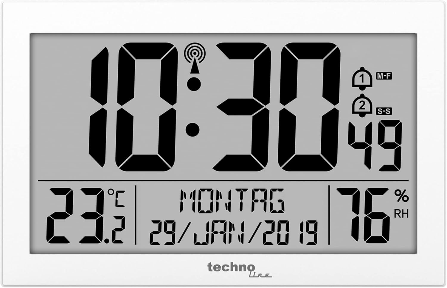 Large Digital Radio-Controlled Wall Clock with Date Temp Indoor Display