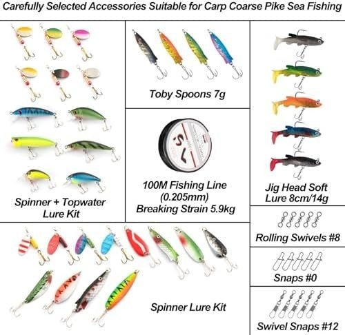 Telescopic Fishing Rod Reel Combo Set 2.1M Spinning Kit Lures Tackle Box