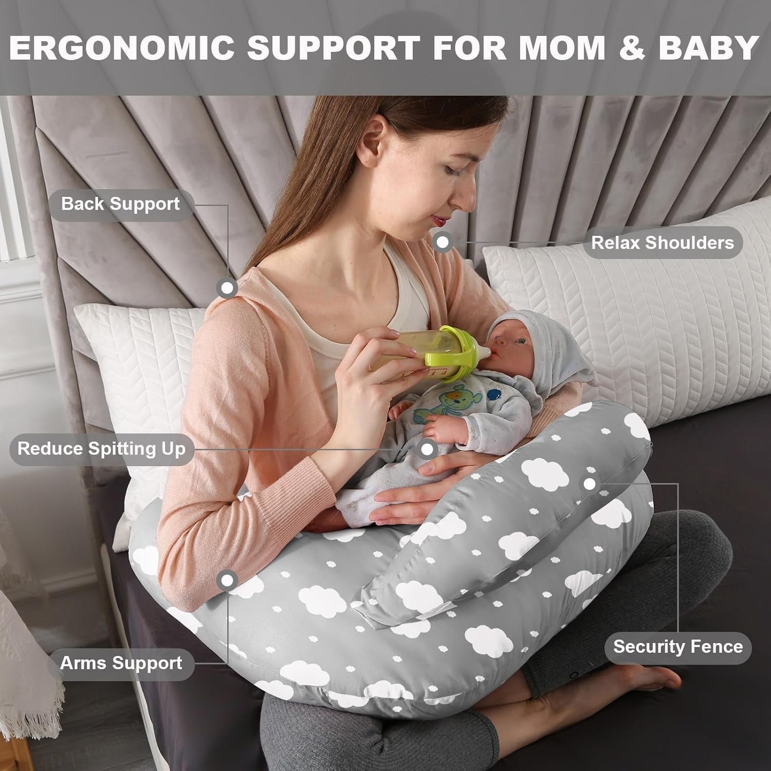 U Shaped Pregnancy Pillow Full Body Maternity Sleep & Nursing Support Cotton