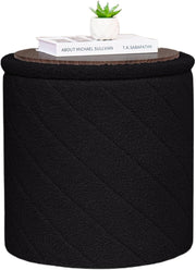Black Round Storage Ottoman Footstool 3-in-1 Seat with Lid 43x43x45cm